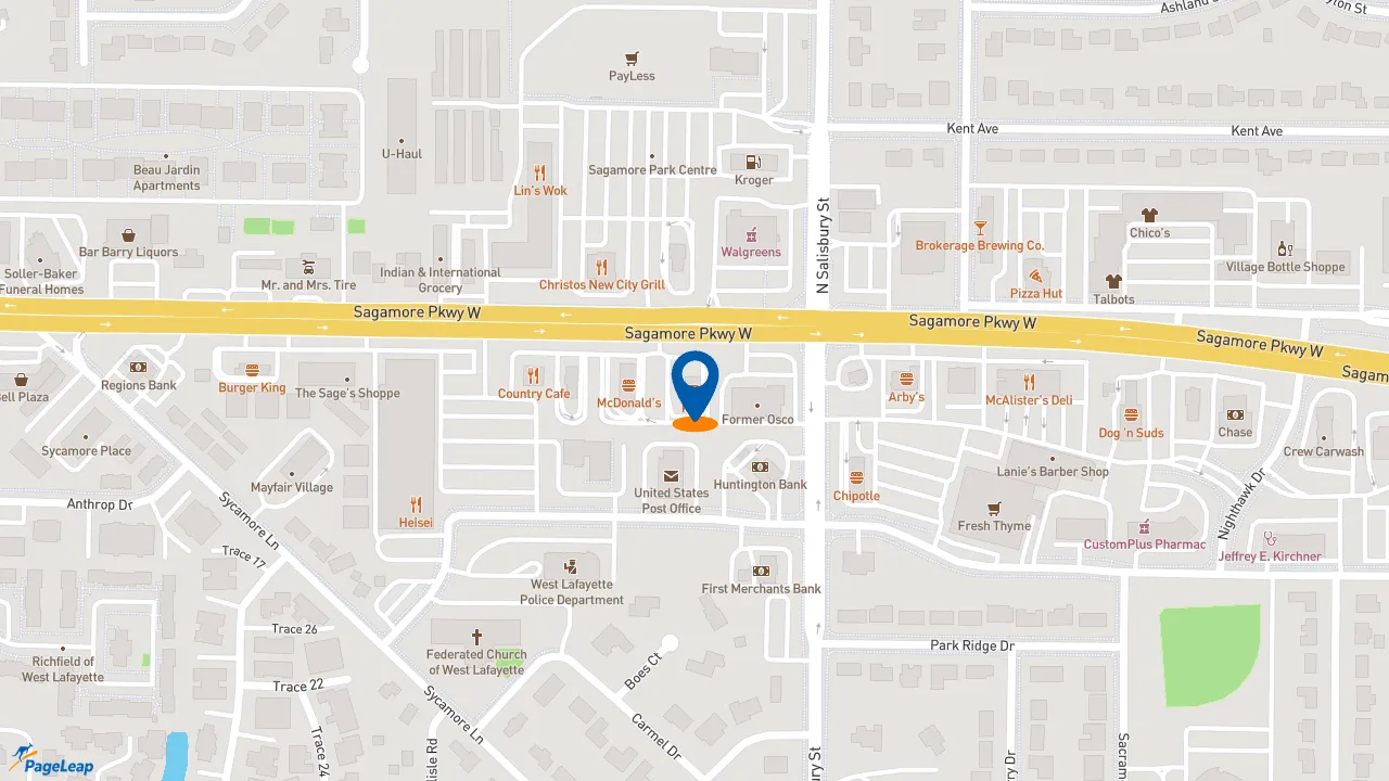 https://pageleap.com map showing location of KFC in West Lafayette.