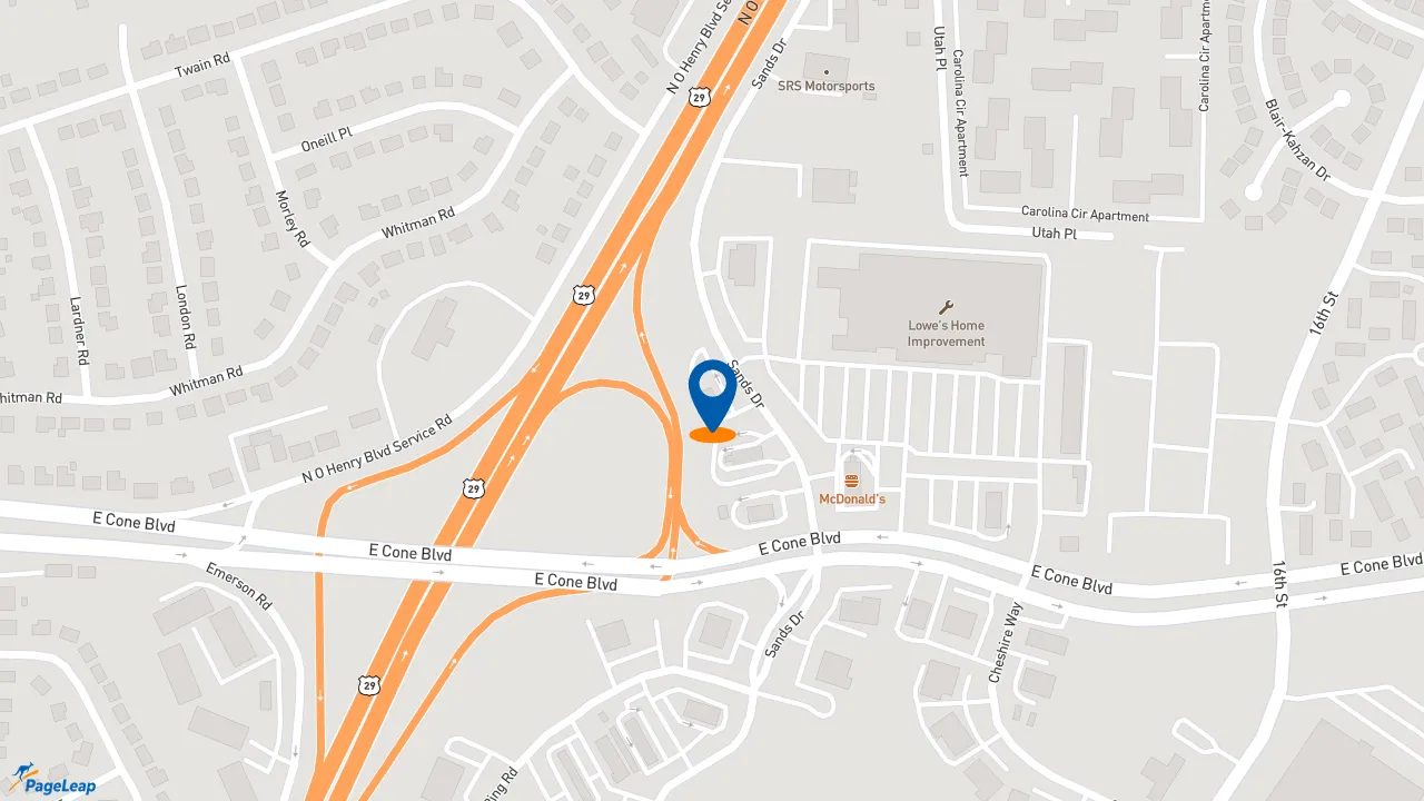 https://pageleap.com map showing location of KFC in Greensboro.