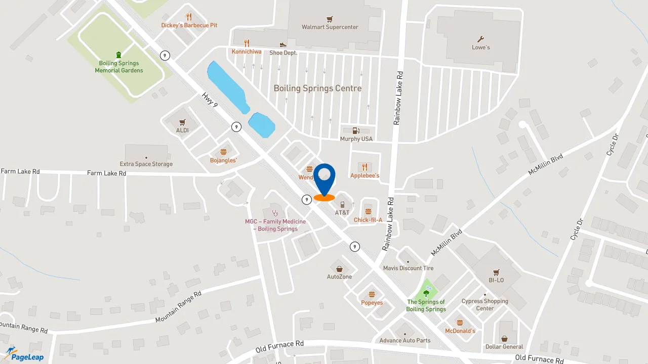 https://pageleap.com map showing location of KFC in Boiling Springs.