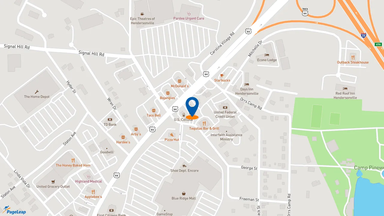 https://pageleap.com map showing location of KFC in Hendersonville.