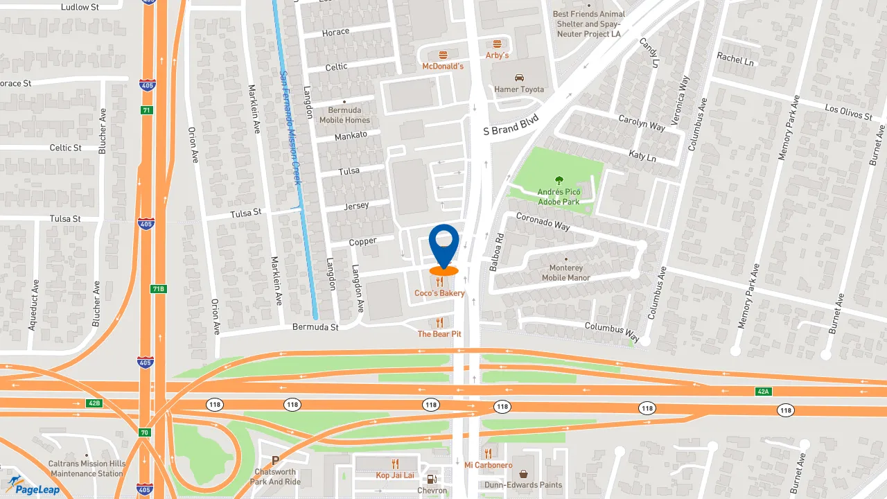 https://pageleap.com map showing location of KFC in Mission Hills.