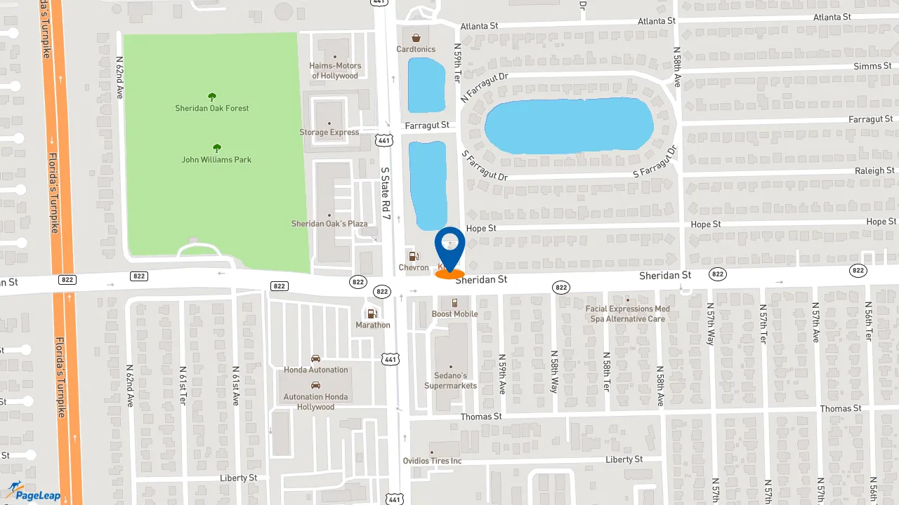 https://pageleap.com map showing location of KFC in Hollywood.