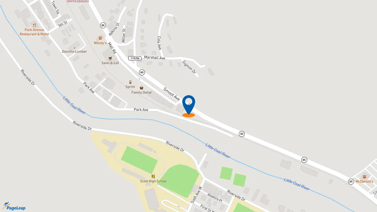 https://pageleap.com map showing location of KFC in Danville.