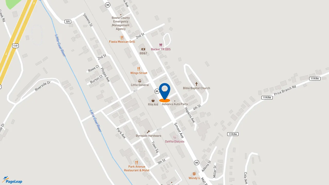https://pageleap.com map showing location of KFC in Danville.