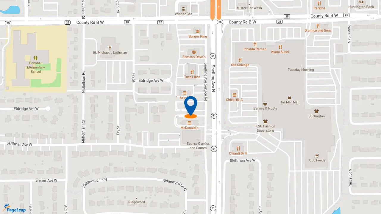 https://pageleap.com map showing location of KFC in Roseville.