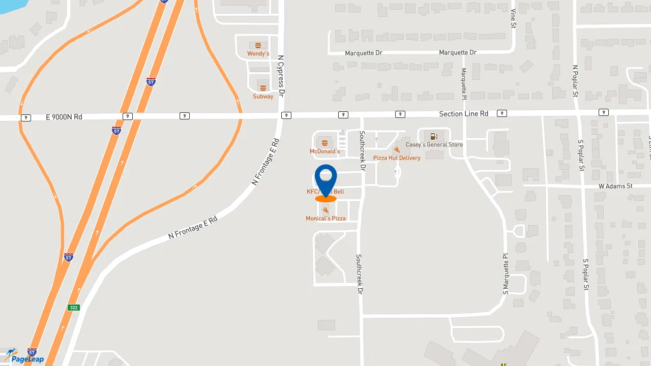 https://pageleap.com map showing location of KFC in Manteno.