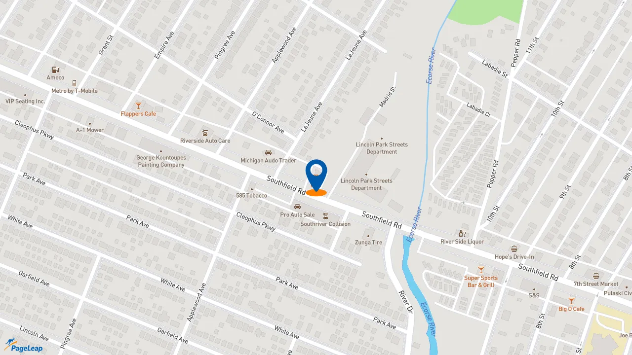 https://pageleap.com map showing location of KFC in Lincoln Park.