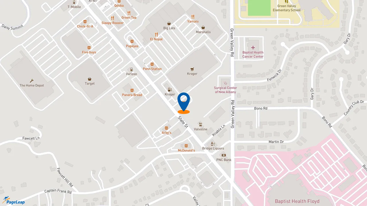 https://pageleap.com map showing location of KFC in New Albany.