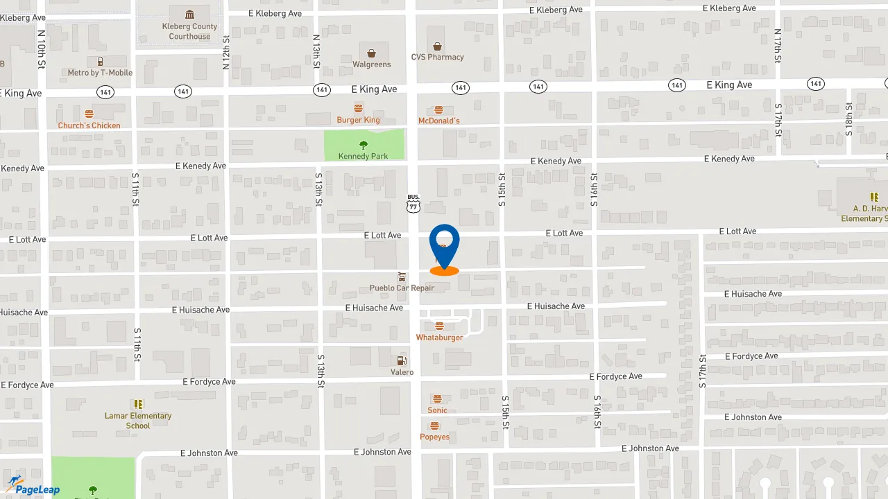 https://pageleap.com map showing location of KFC in Kingsville.