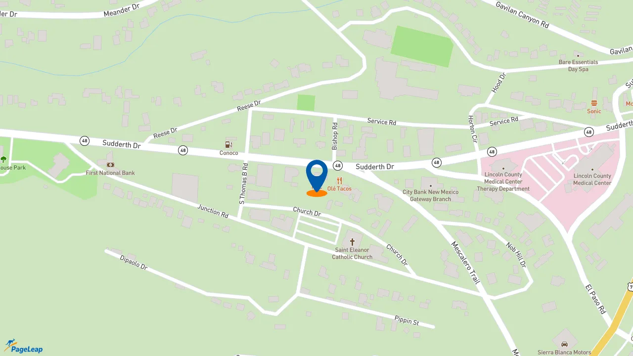 https://pageleap.com map showing location of KFC in Ruidoso.