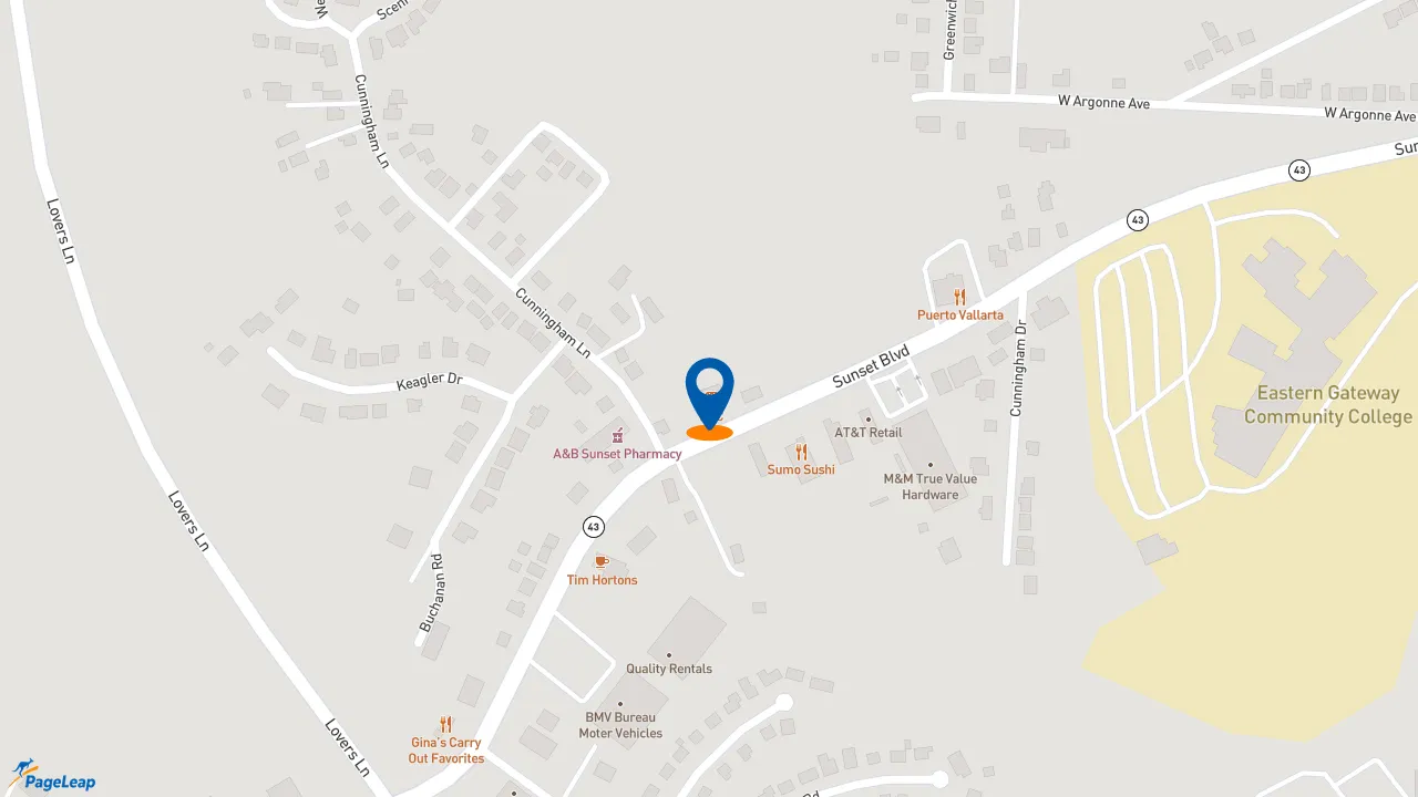 https://pageleap.com map showing location of KFC in Steubenville.