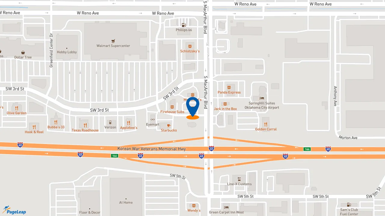 https://pageleap.com map showing location of KFC in Oklahoma City.