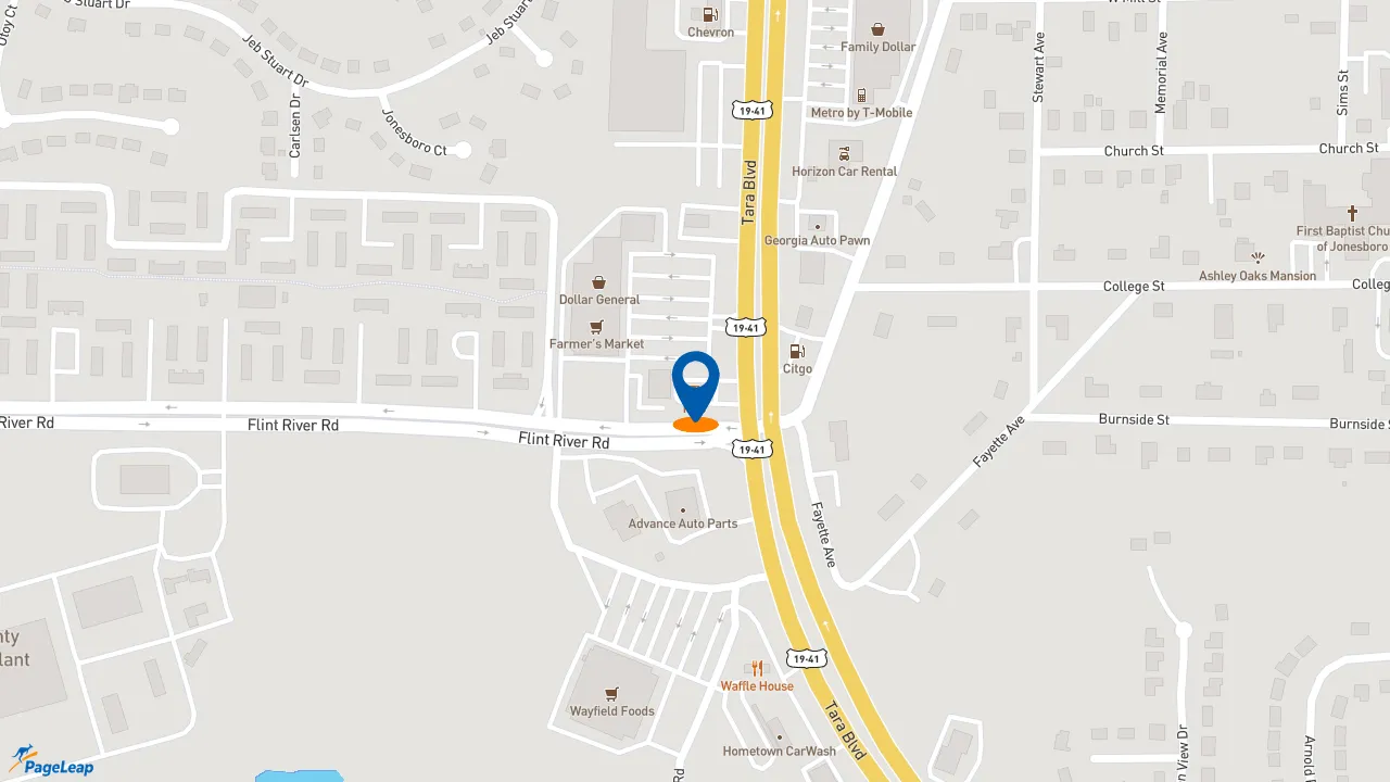 https://pageleap.com map showing location of KFC in Jonesboro.
