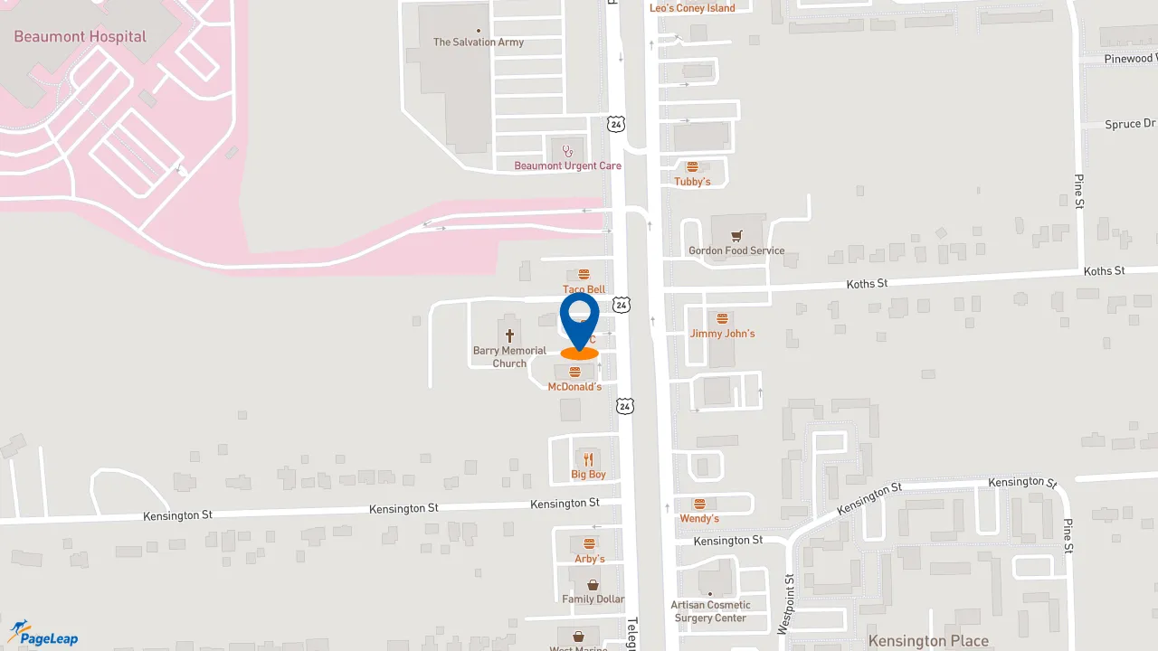 https://pageleap.com map showing location of KFC in Taylor.
