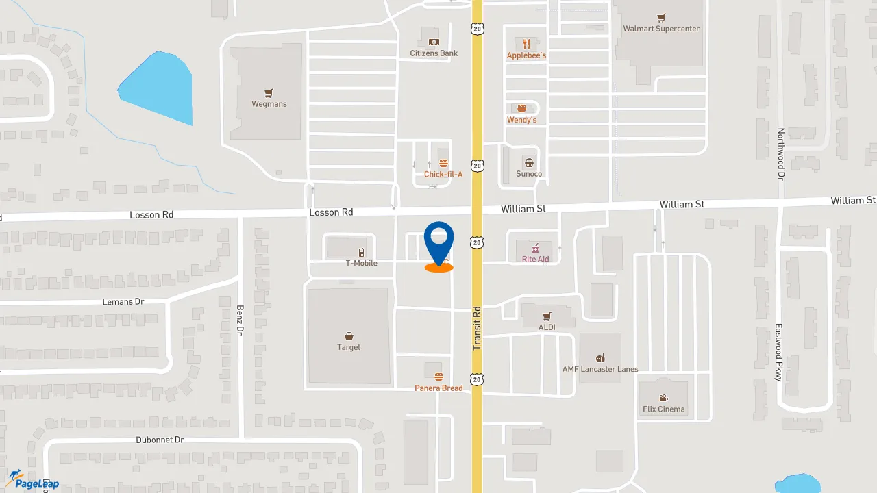 https://pageleap.com map showing location of KFC in Depew.