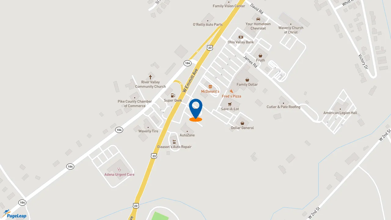 https://pageleap.com map showing location of KFC in Waverly.