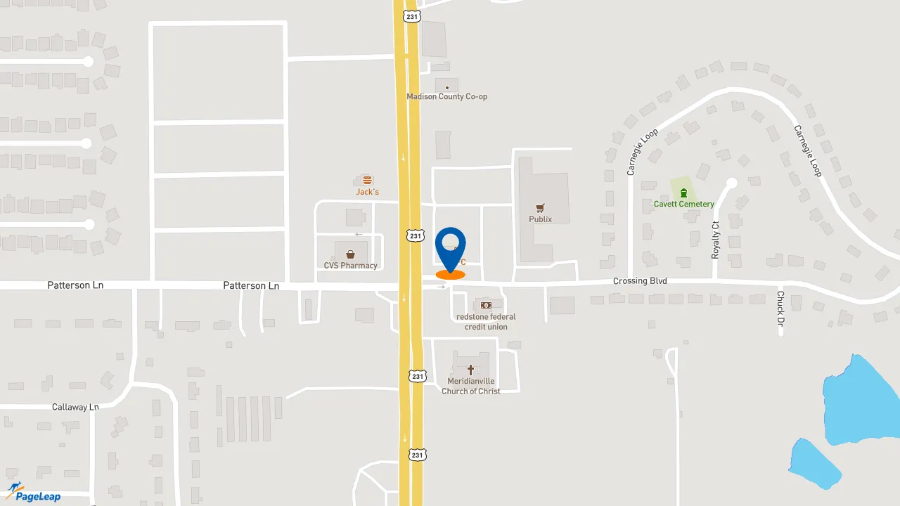 https://pageleap.com map showing location of KFC in Meridianville.