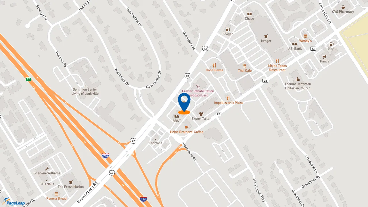https://pageleap.com map showing location of KFC in Louisville.
