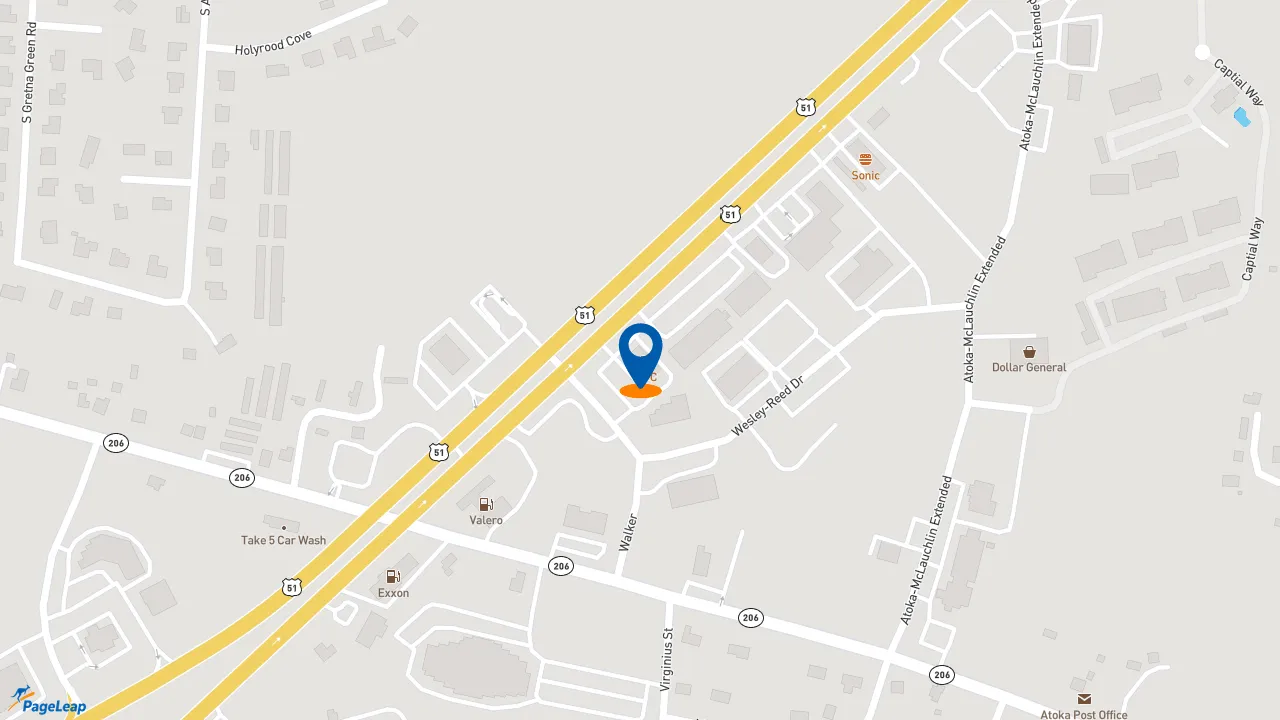 https://pageleap.com map showing location of KFC in Atoka.