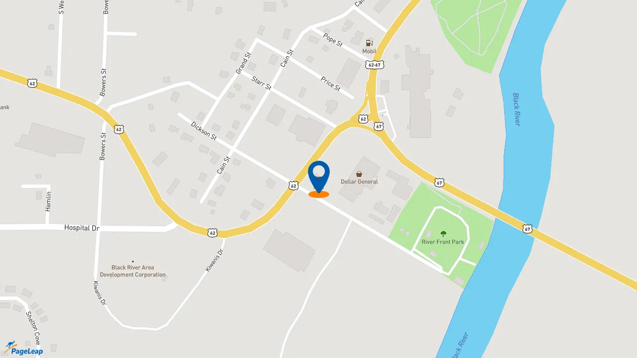 https://pageleap.com map showing location of KFC in Pocahontas.