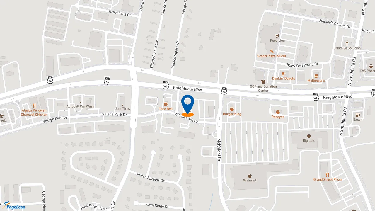 https://pageleap.com map showing location of KFC in Knightdale.