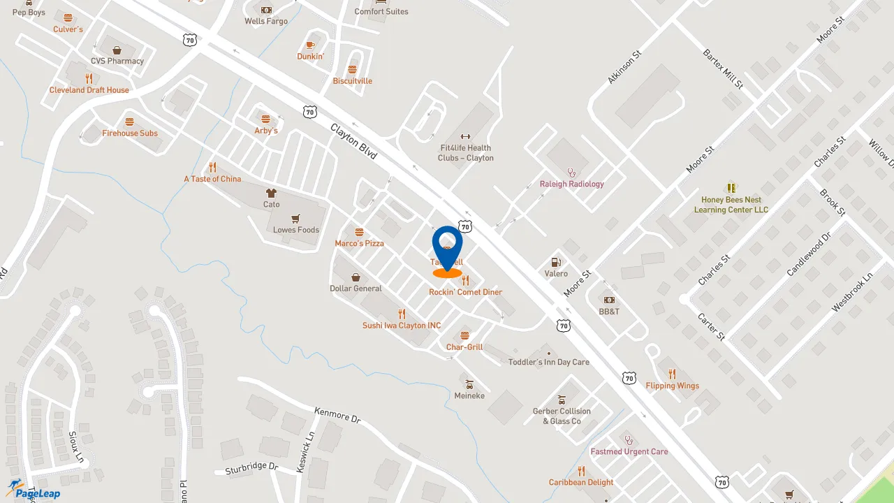 https://pageleap.com map showing location of KFC in Clayton.