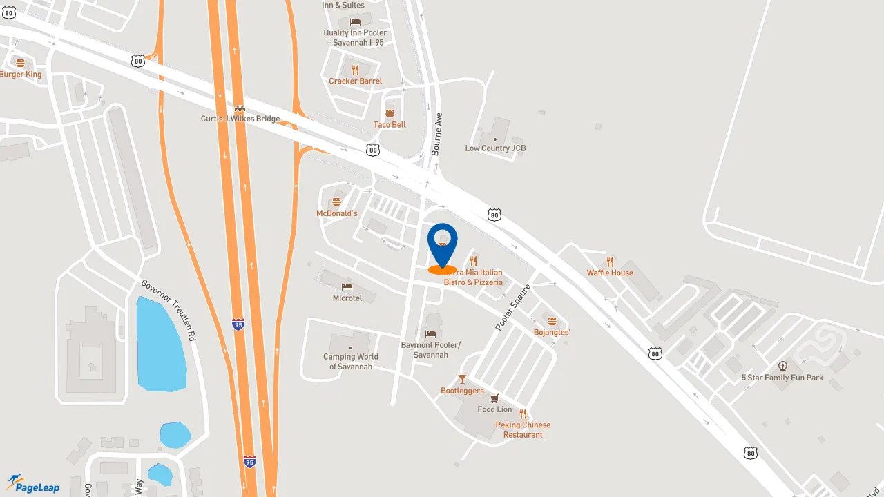 https://pageleap.com map showing location of KFC in Pooler.