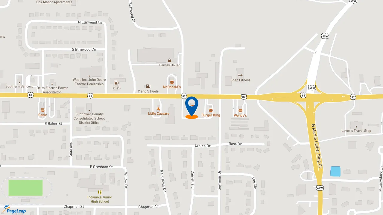 https://pageleap.com map showing location of KFC in Indianola.