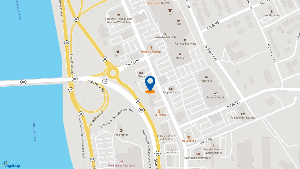 https://pageleap.com map showing location of KFC in East Wenatchee.