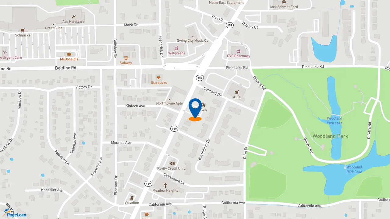 https://pageleap.com map showing location of KFC in Collinsville.