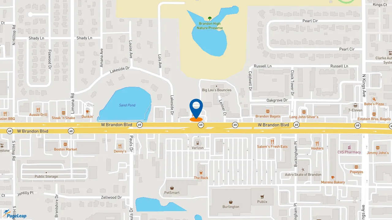 https://pageleap.com map showing location of KFC in Brandon.