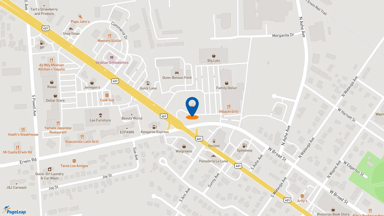 https://pageleap.com map showing location of KFC in Dunn.
