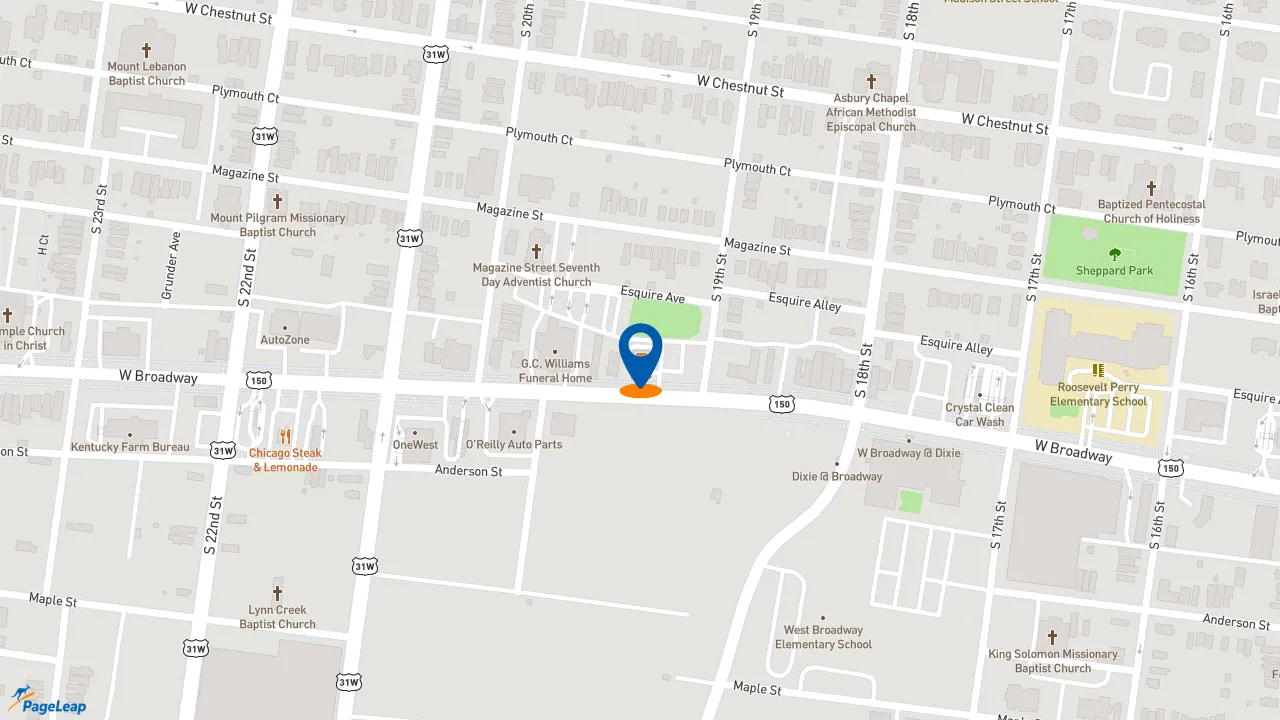 PageLeap.com map showing location of KFC in Louisville.