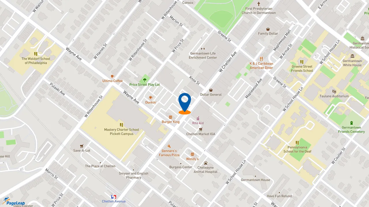 https://pageleap.com map showing location of KFC in Philadelphia.