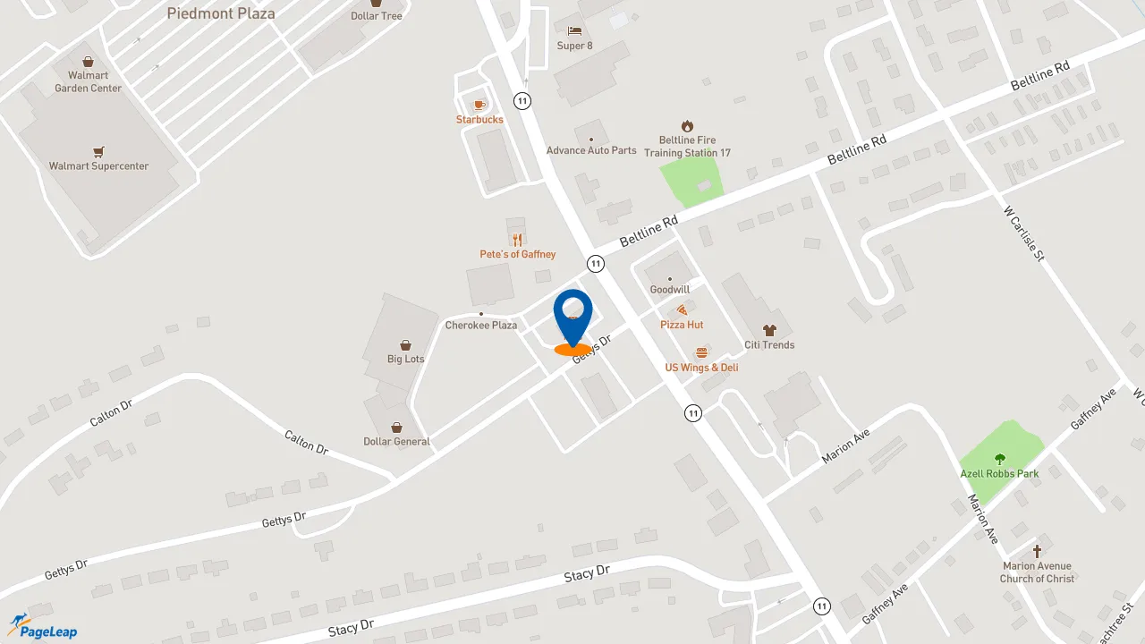 https://pageleap.com map showing location of KFC in Gaffney.