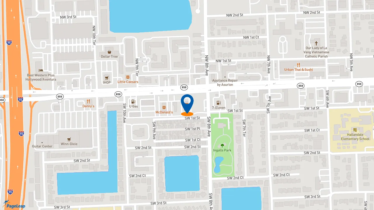 https://pageleap.com map showing location of KFC in Hallandale Beach.