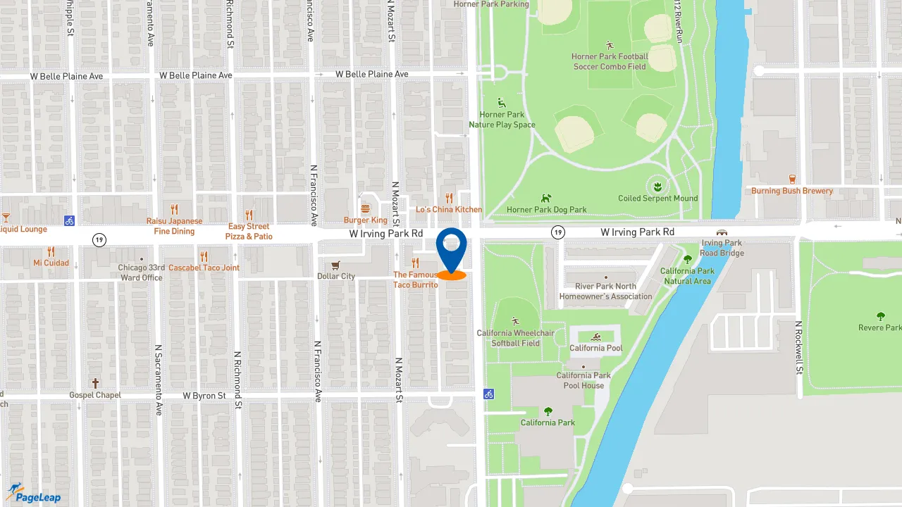 https://pageleap.com map showing location of KFC in Chicago.