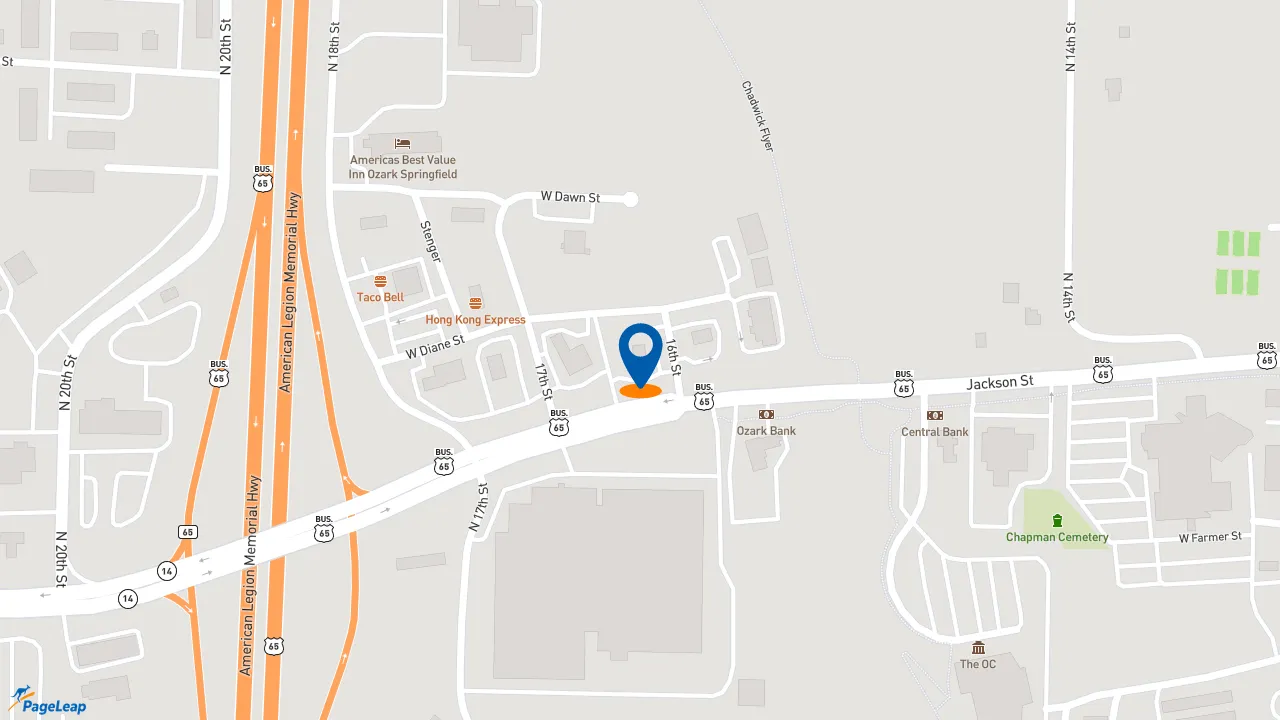 https://pageleap.com map showing location of KFC in Ozark.