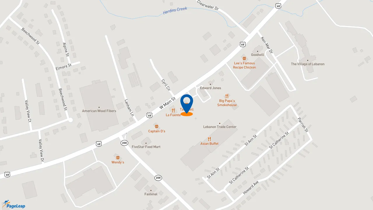 https://pageleap.com map showing location of KFC in Lebanon.