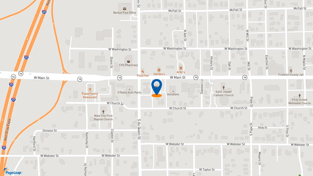 https://pageleap.com map showing location of KFC in Benton.
