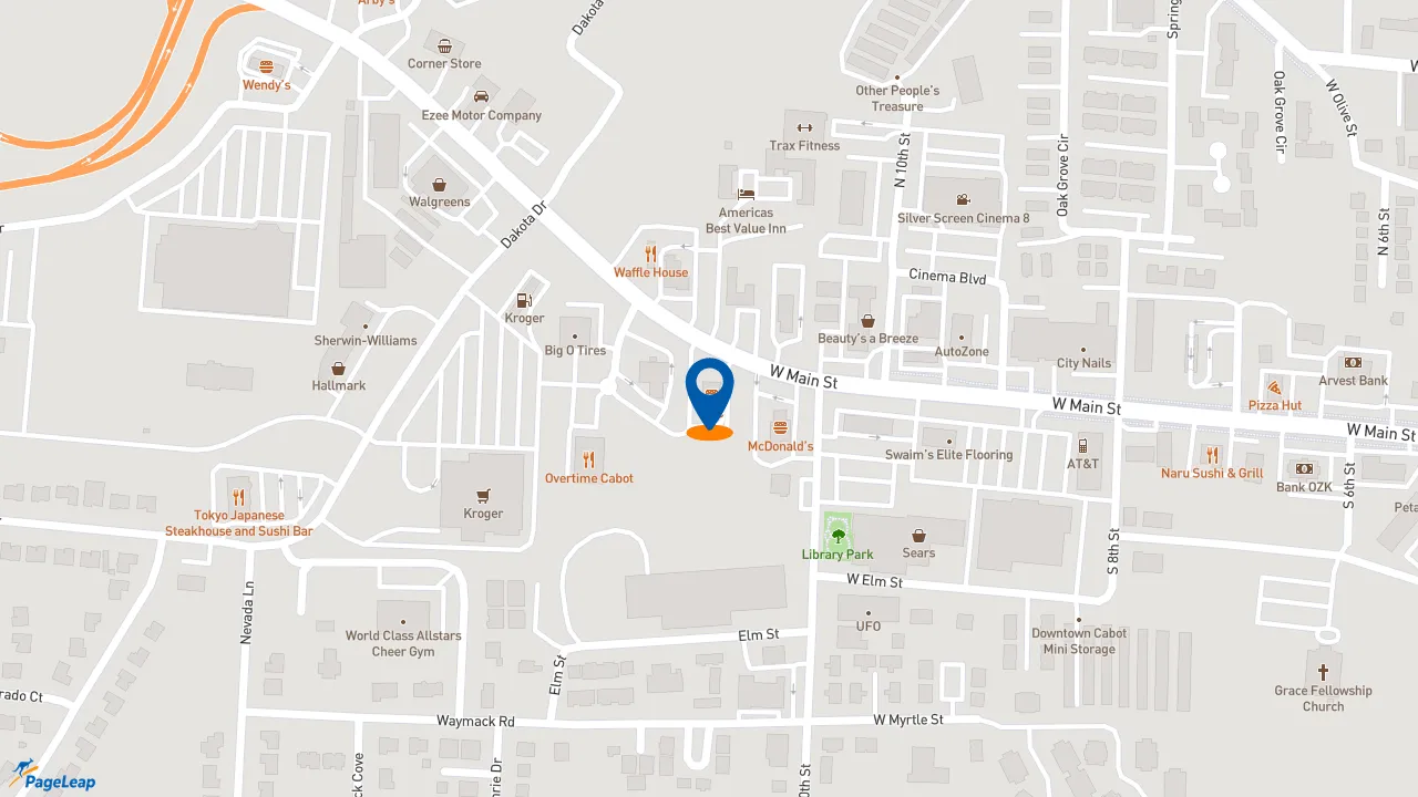 https://pageleap.com map showing location of KFC in Cabot.