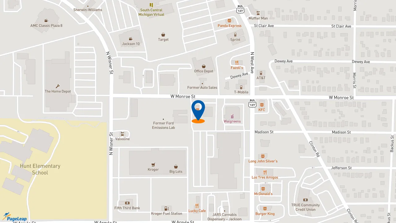 https://pageleap.com map showing location of KFC in Jackson.