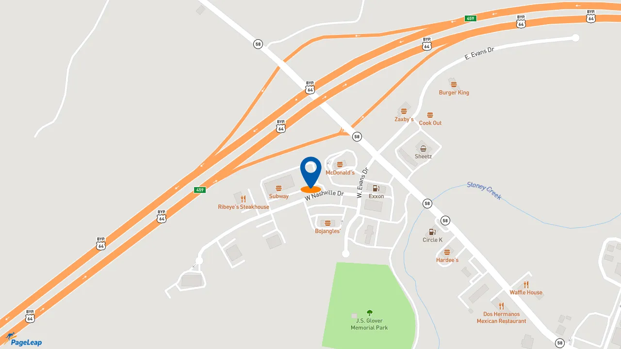 https://pageleap.com map showing location of KFC in Nashville.
