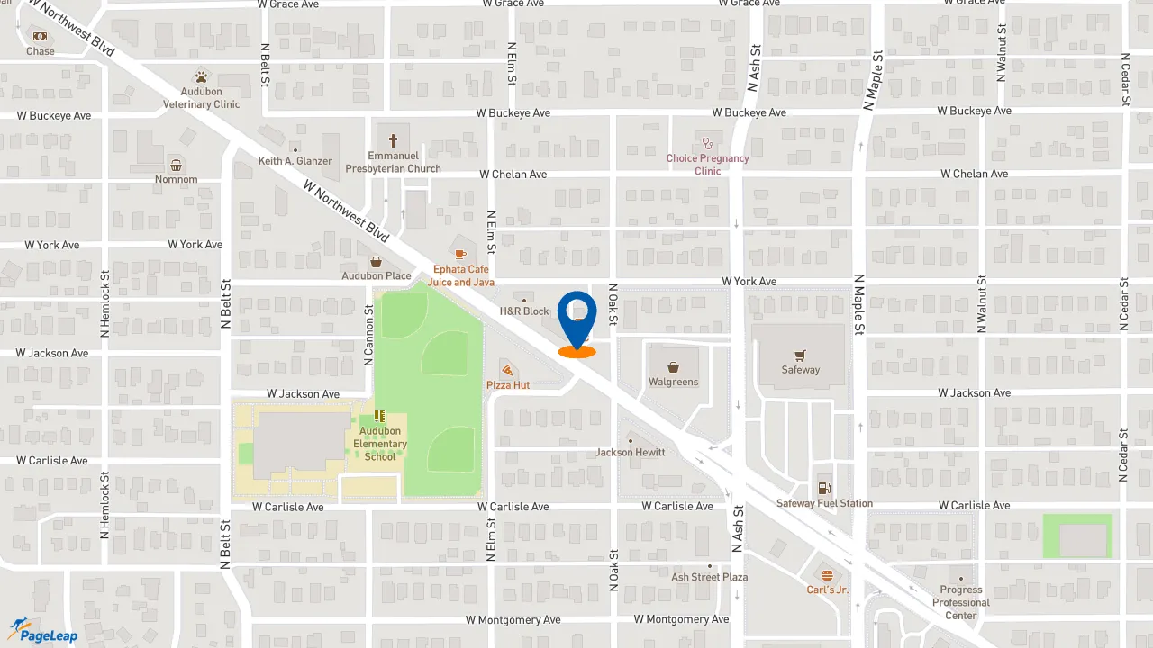 https://pageleap.com map showing location of KFC in Spokane.