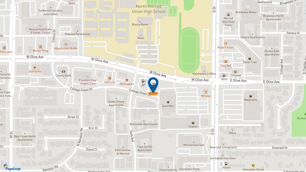 https://pageleap.com map showing location of KFC in Merced.
