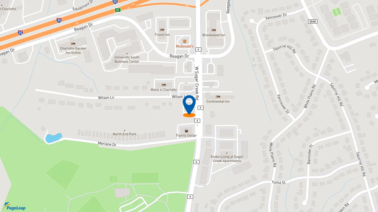 https://pageleap.com map showing location of KFC in Charlotte.