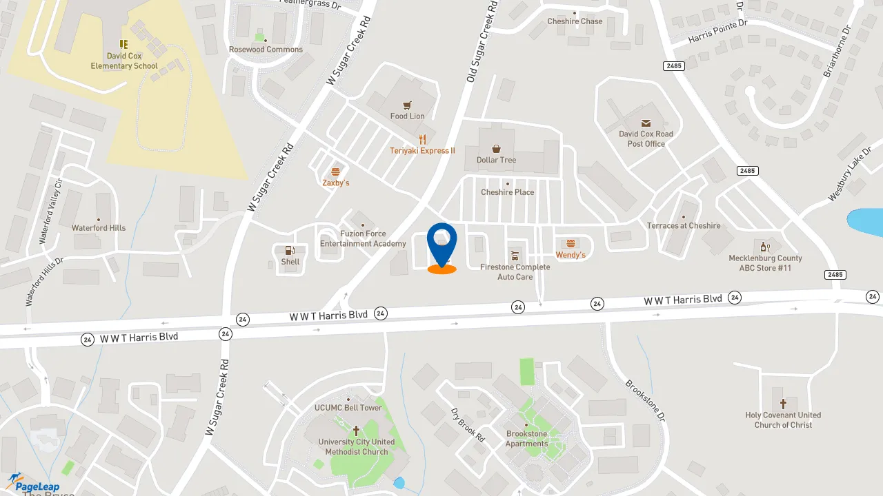 PageLeap.com map showing location of KFC in Charlotte.