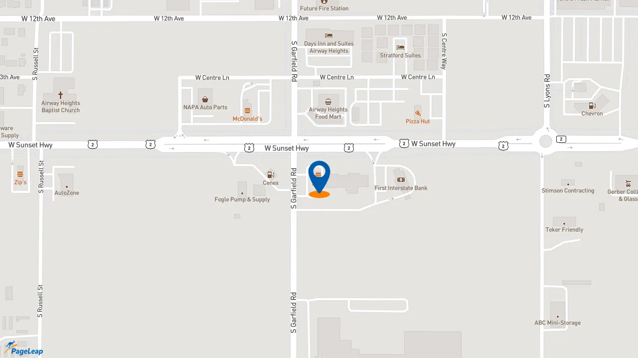 https://pageleap.com map showing location of KFC in Airway Heights.