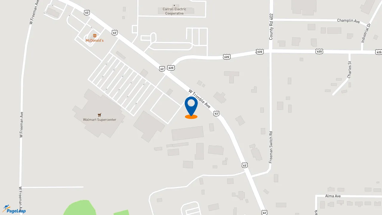 https://pageleap.com map showing location of KFC in Berryville.