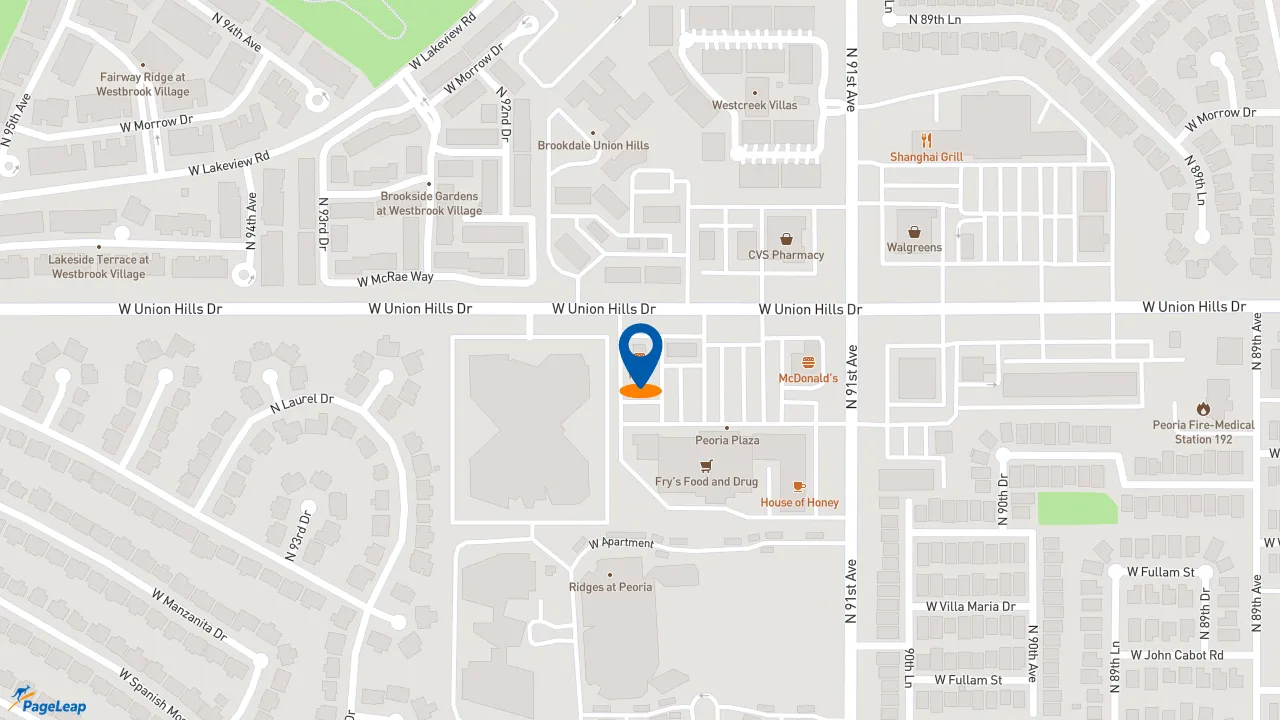 https://pageleap.com map showing location of KFC in Peoria.